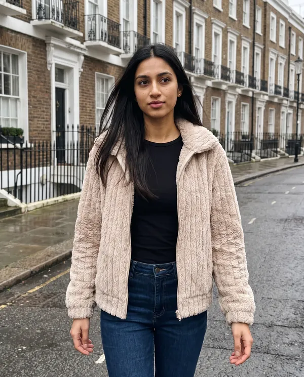 Satin Eve styling: Ribbed Faux Fur Fleece Jacket