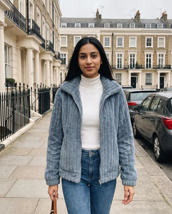 Satin Eve styling: Ribbed Faux Fur Fleece Jacket