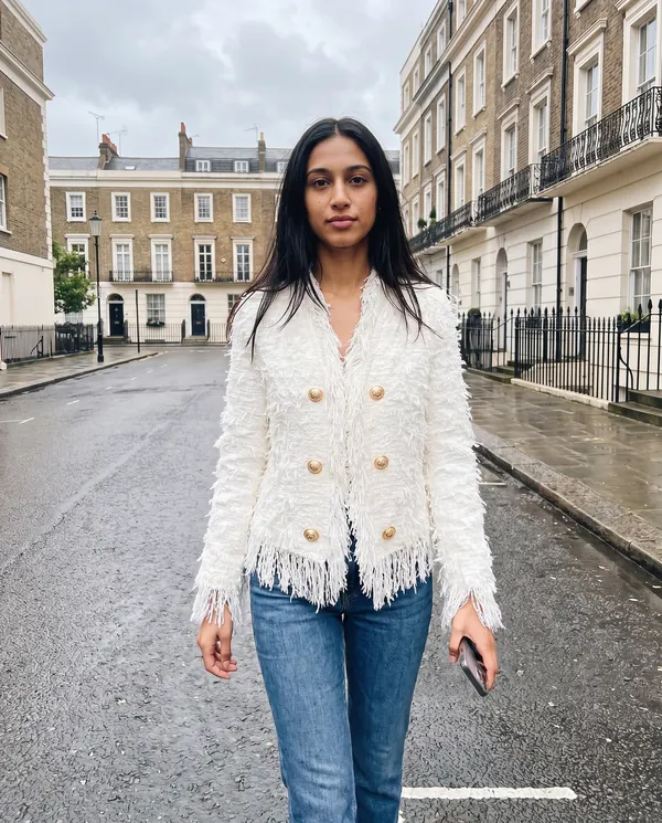 Satin Eve styling: Fringe Tweed Jacket