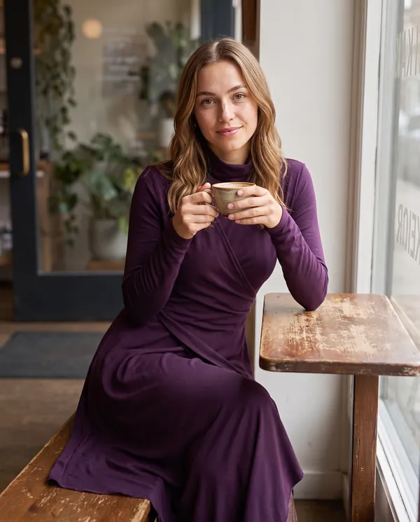 Satin Eve styling: High-Neck Long-Sleeve Draped Maxi Dress