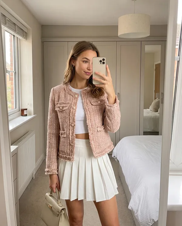 Satin Eve styling: Braid-Trim Tweed Jacket