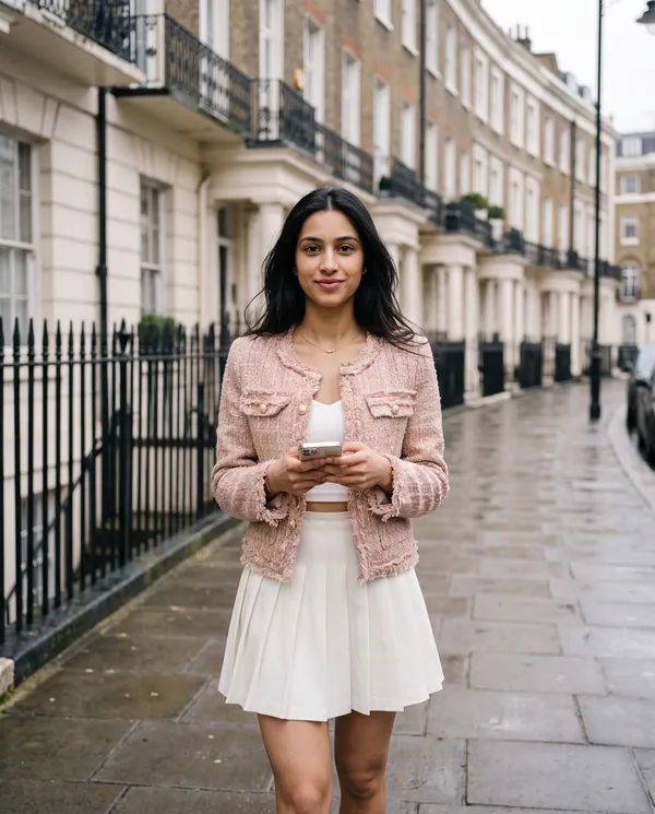 Satin Eve styling: Braid-Trim Tweed Jacket