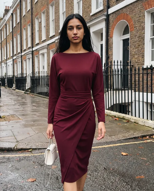 Satin Eve styling: Boat-Neck Wrap-Skirt Sheath Midi Dress