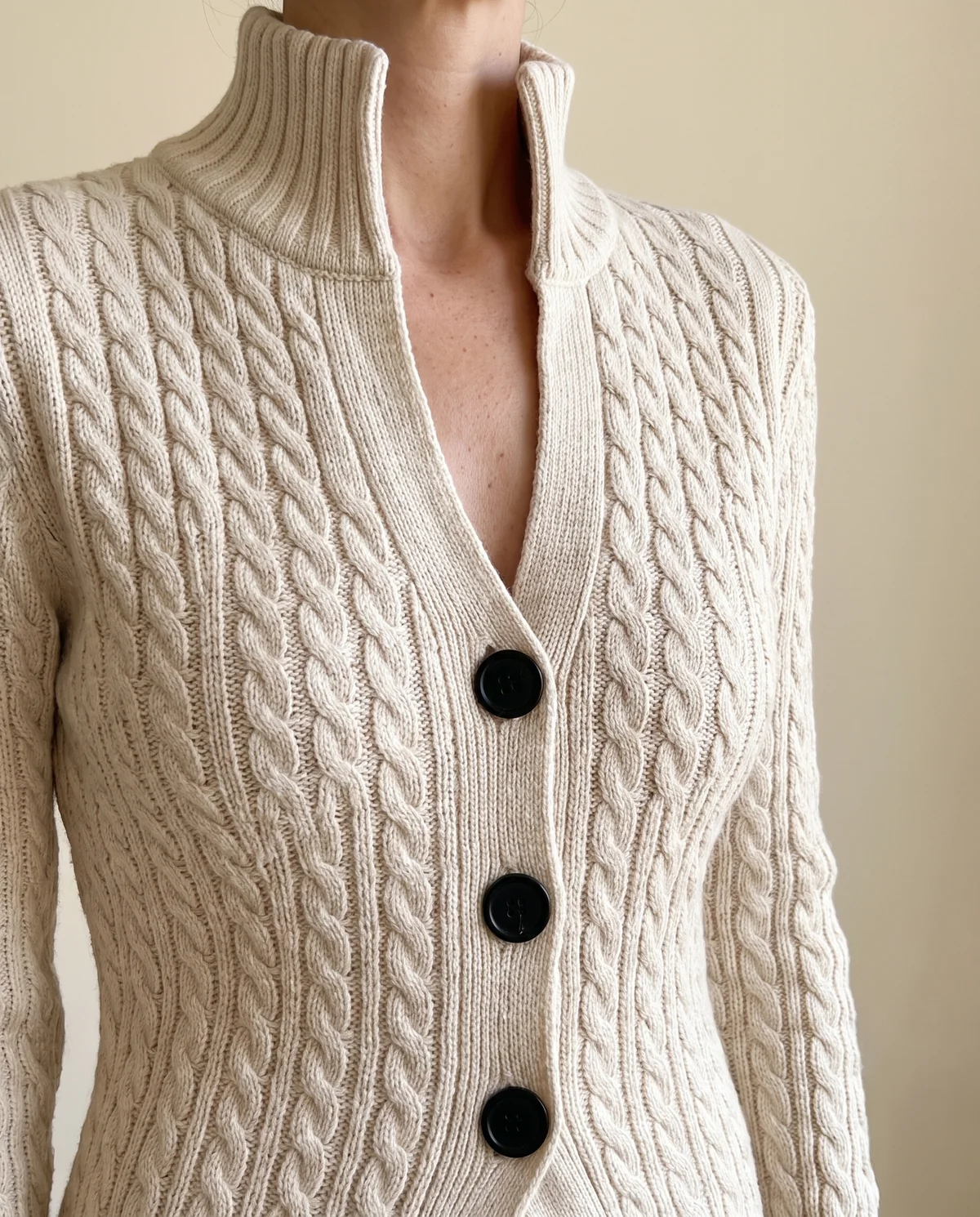 Cable Knit Longline Cardigan in Cream, close-up of the detail