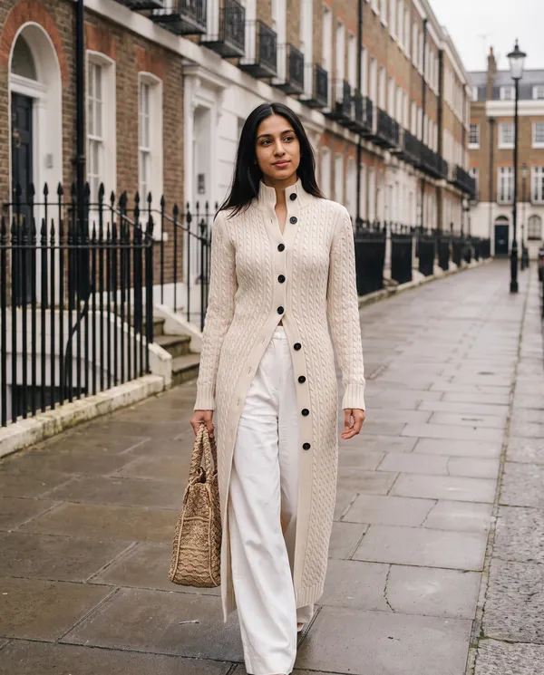 Satin Eve styling: Cable Knit Longline Cardigan