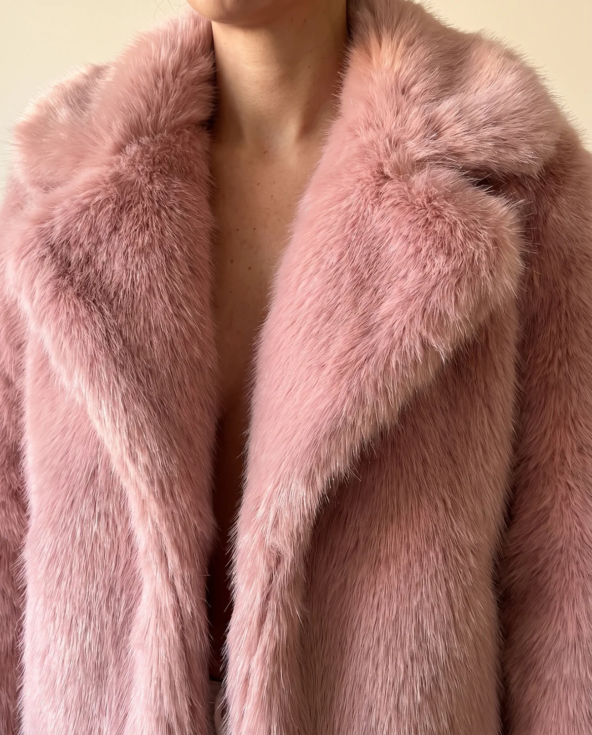 Faux Fur Cropped Jacket in Rose Pink, close-up of the detail