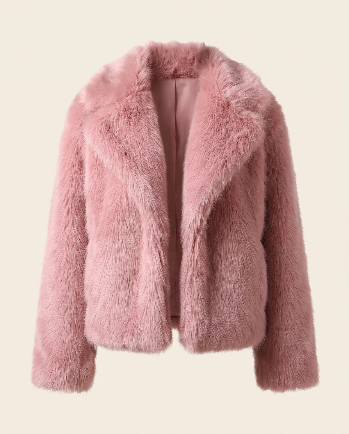 Faux Fur Cropped Jacket in Rose Pink, product shot on a plain background