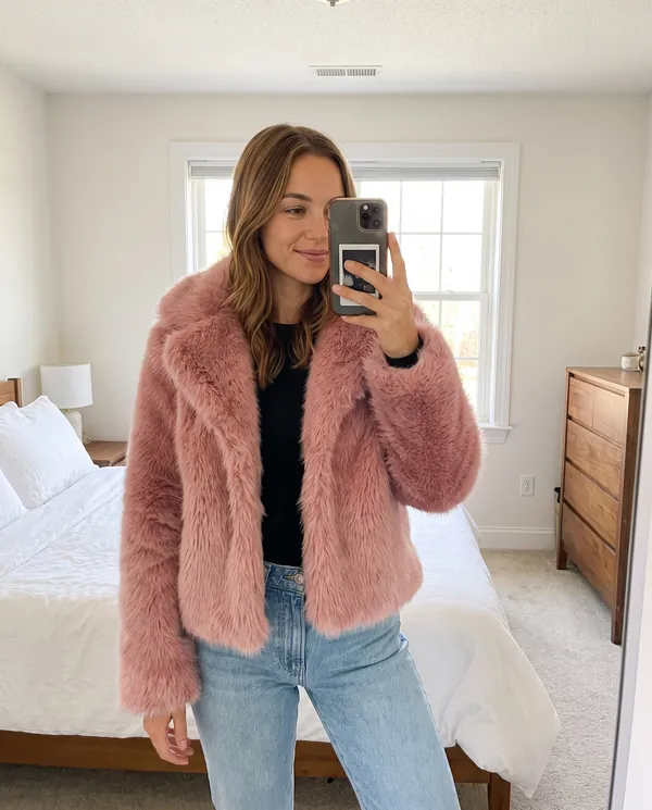 Satin Eve styling: Faux Fur Cropped Jacket