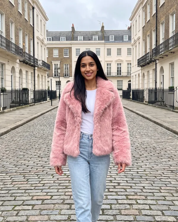 Satin Eve styling: Faux Fur Cropped Jacket