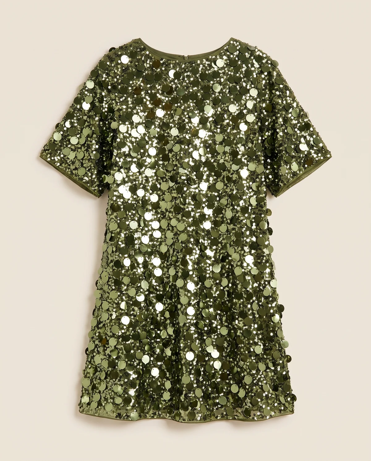Oversized Sequin Mini Tee Dress in Green, product shot on a plain background