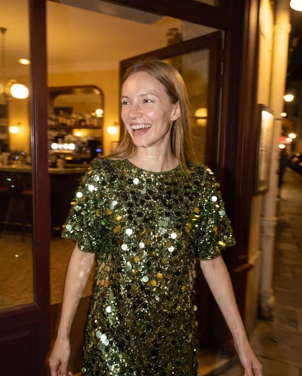 Satin Eve styling: Oversized Sequin Mini Tee Dress