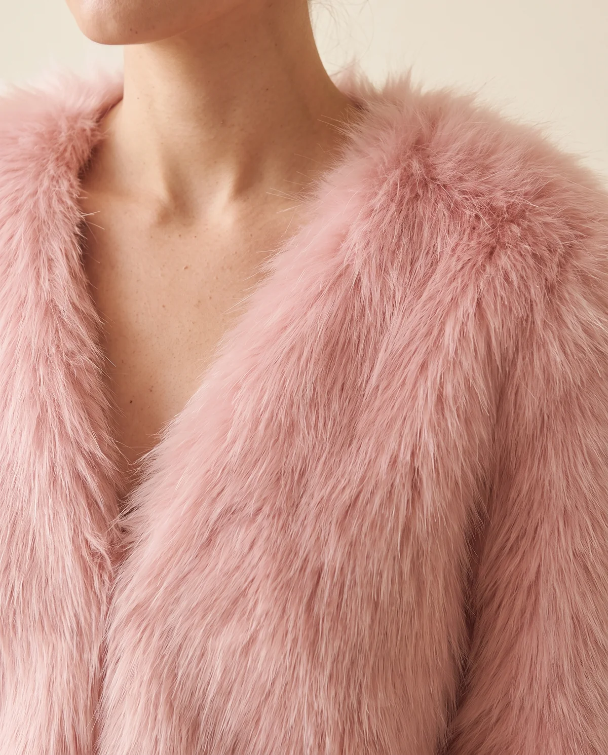 Blush Faux Fur Open Jacket in Blush, close-up of the detail