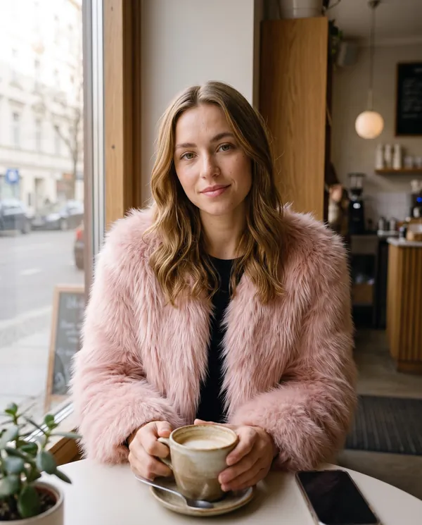 Satin Eve styling: Blush Faux Fur Open Jacket