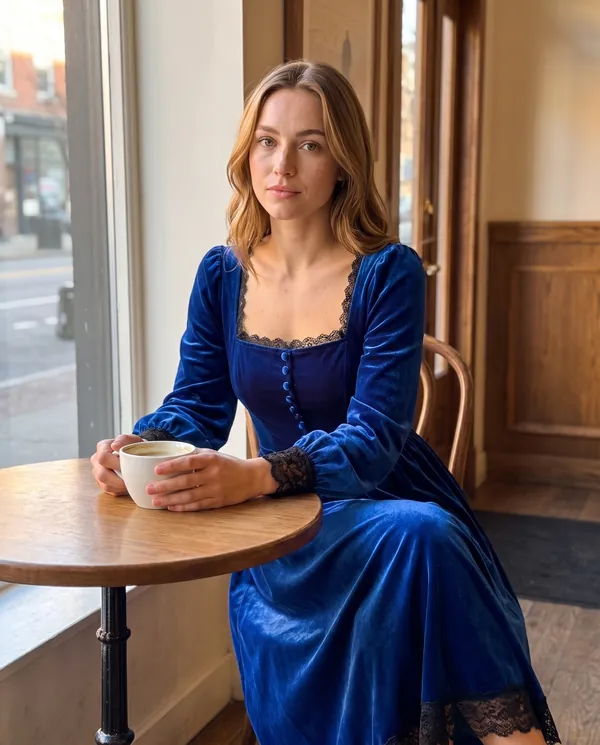 Satin Eve styling: Velvet Square-Neck Lace-Hem Midi Dress