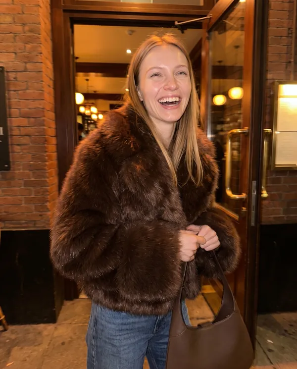 Satin Eve styling: Chocolate Faux Fur Jacket