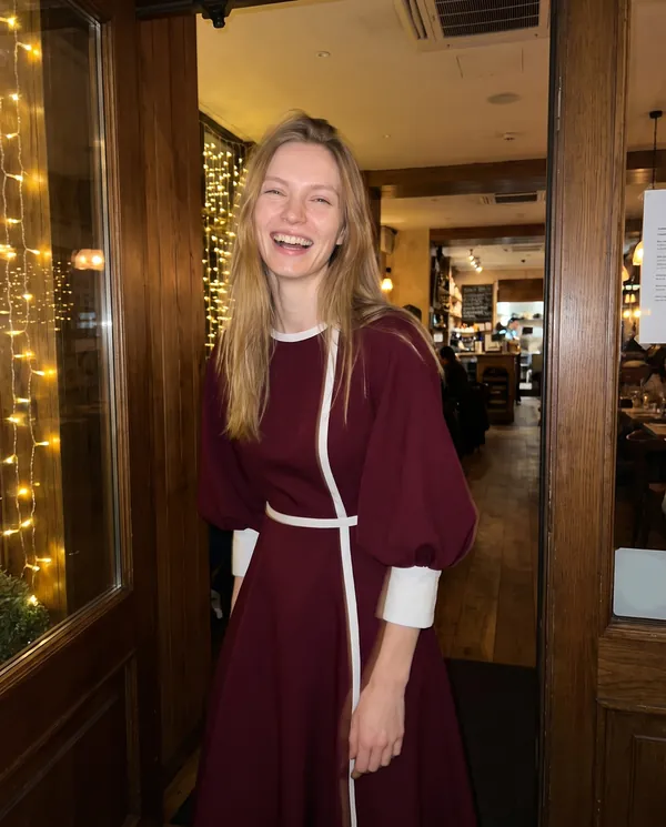 Satin Eve styling: Contrast-Trim Fit-and-Flare Midi Dress