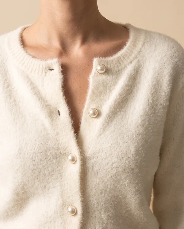 Soft Mink-Look Cardigan Jacket in Cream White, close-up of the detail