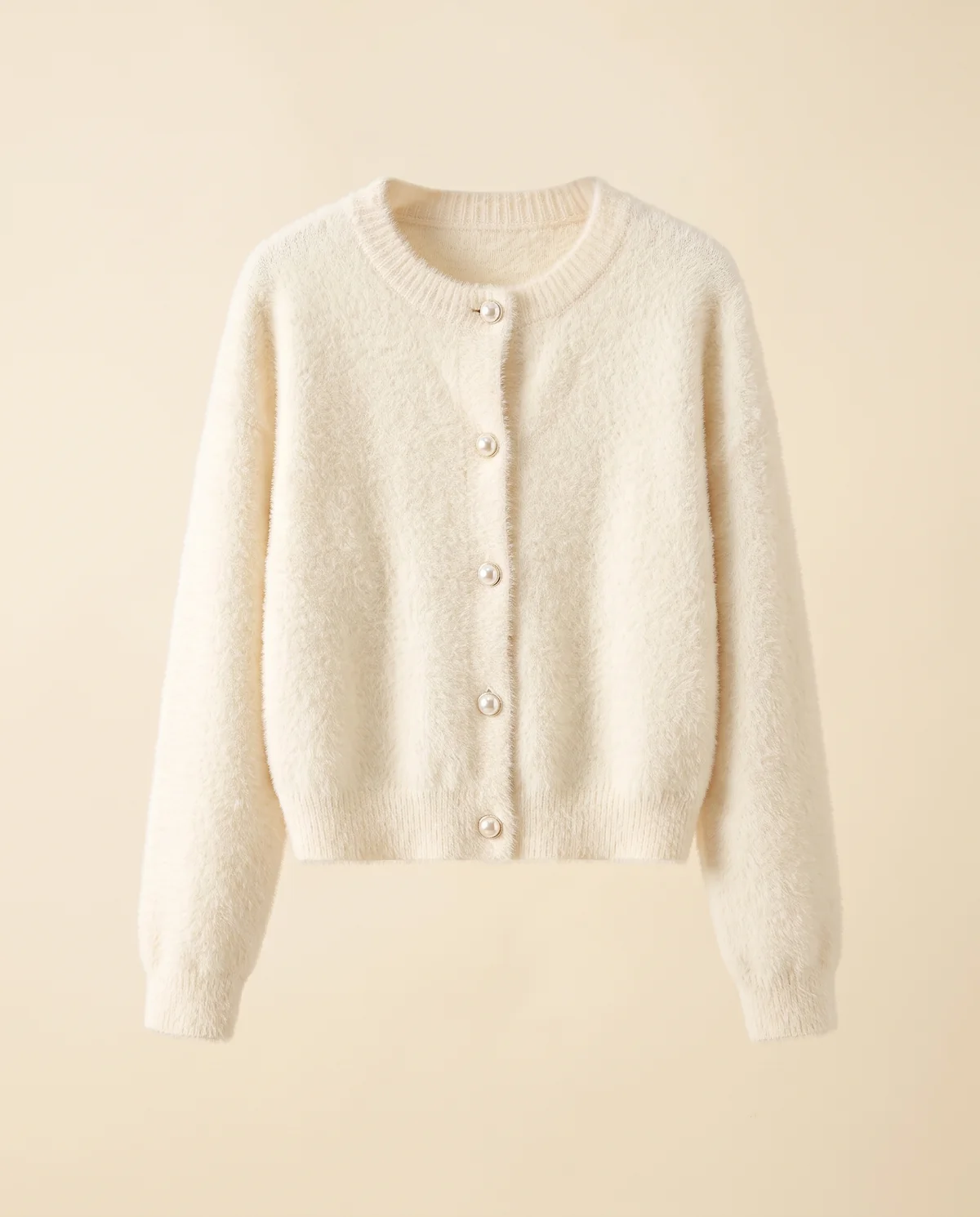 Soft Mink-Look Cardigan Jacket in Cream White, product shot on a plain background
