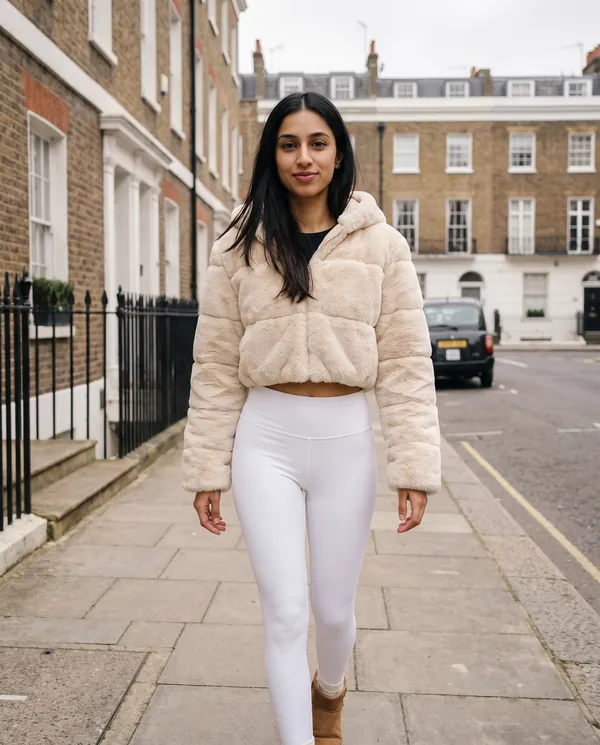 Satin Eve styling: Hooded Cropped Faux Fur Jacket