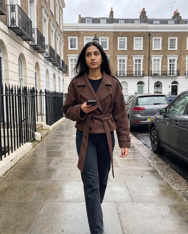 Satin Eve styling: Belted Wool-Look Short Coat