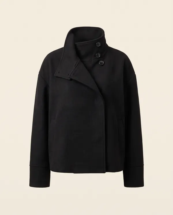 Black Wool-Look Stand-Collar Jacket in Black, product shot on a plain background