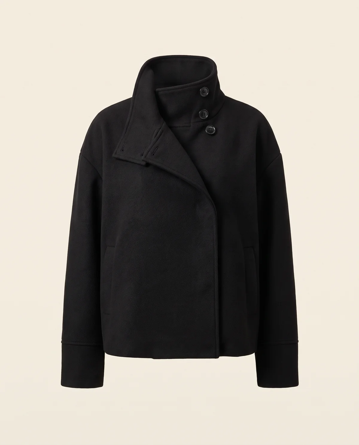 Black Wool-Look Stand-Collar Jacket in Black, product shot on a plain background
