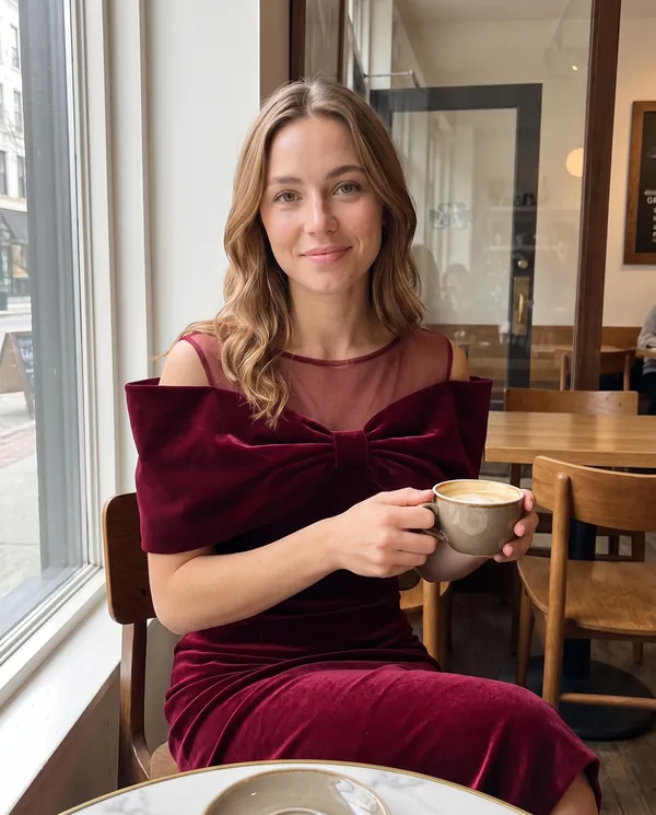 Satin Eve styling: Velvet Bow-Shoulder Sheath Midi Dress