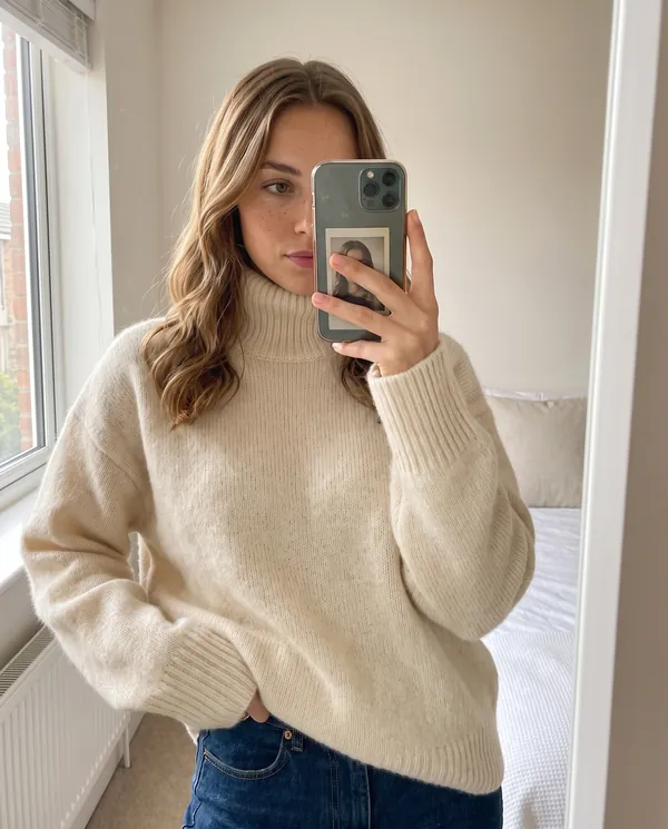 Satin Eve styling: Soft Knit Roll Neck Jumper