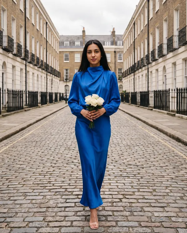 Satin Eve styling: Satin Cowl-Neck Long-Sleeve Column Maxi