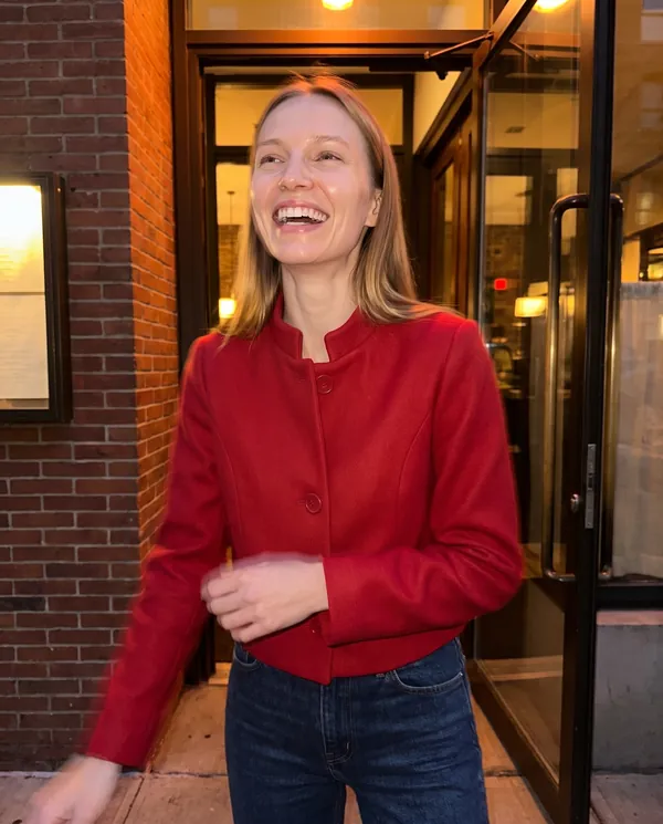 Satin Eve styling: Red Wool-Look Cropped Jacket
