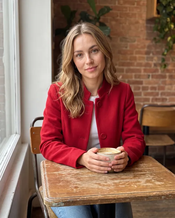Satin Eve styling: Red Wool-Look Cropped Jacket