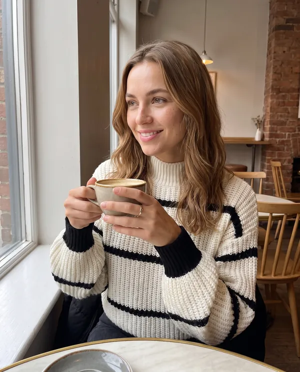 Satin Eve styling: Striped Chunky Rib Knit Jumper