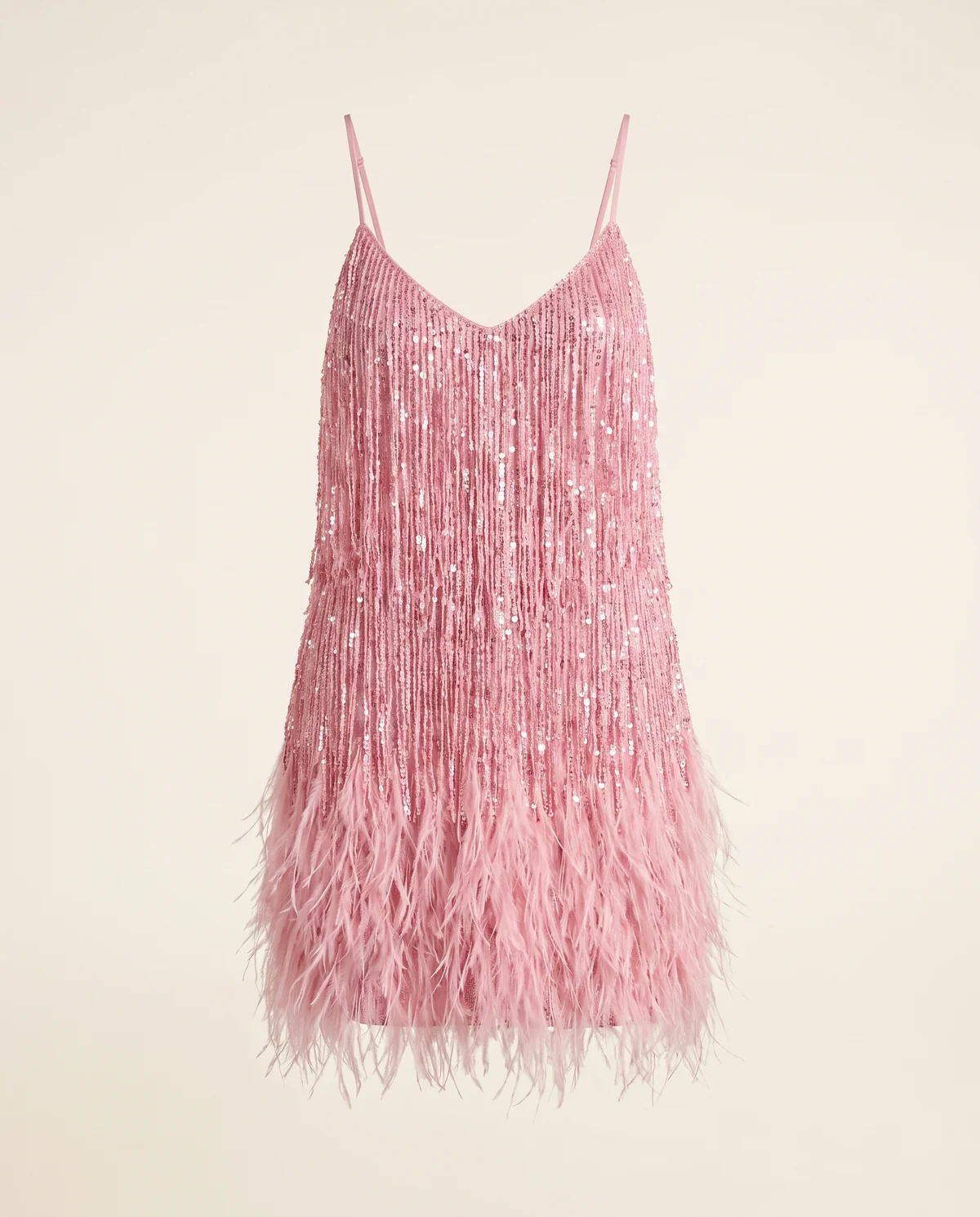 Sequin Fringe Cami Mini Dress in Pink, product shot on a plain background