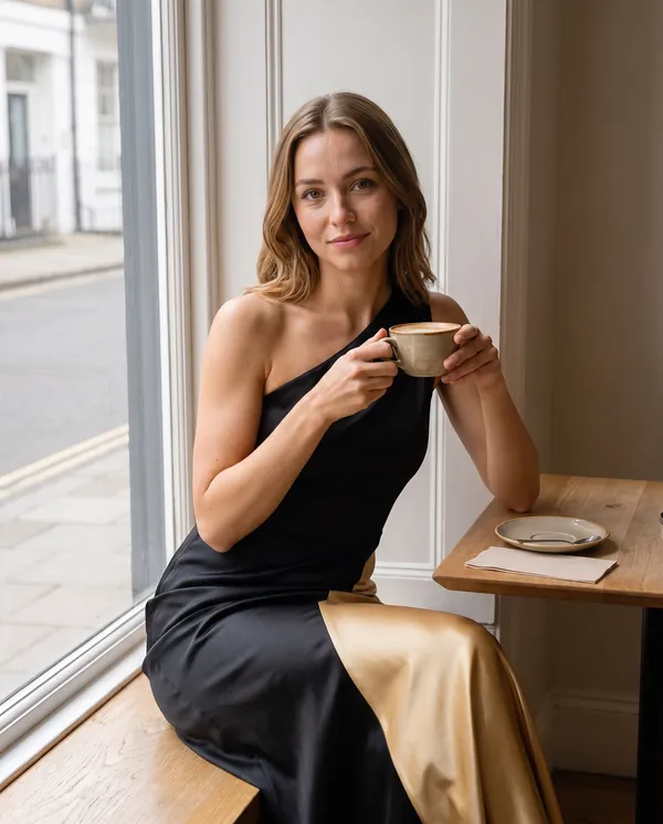 Satin Eve styling: Colour-Block Satin One-Shoulder Maxi Dress