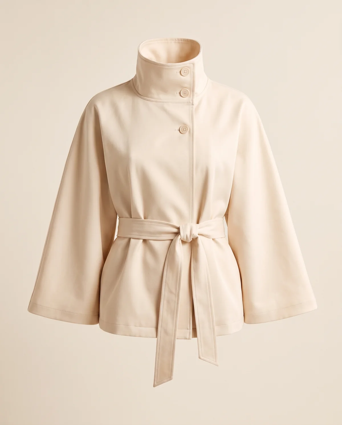 Cape-Sleeve Trench Jacket in Cream, product shot on a plain background