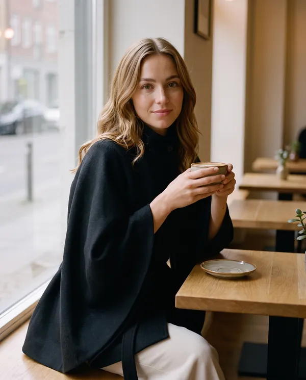 Satin Eve styling: Wool-Look Cape Jacket