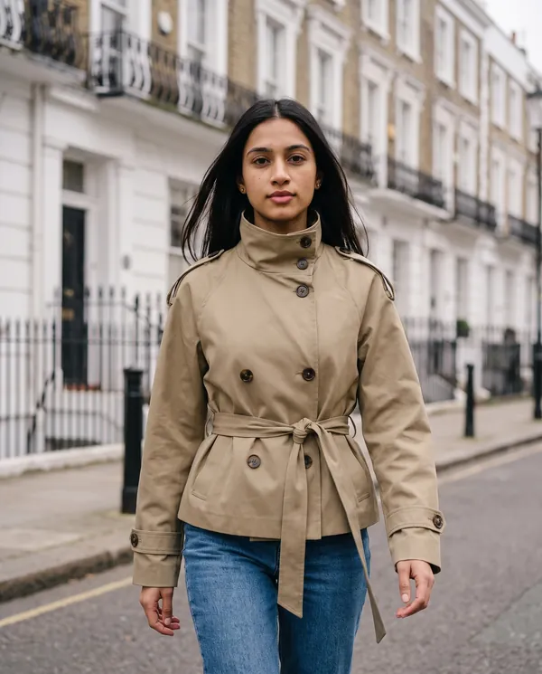 Satin Eve styling: Short Belted Trench Jacket