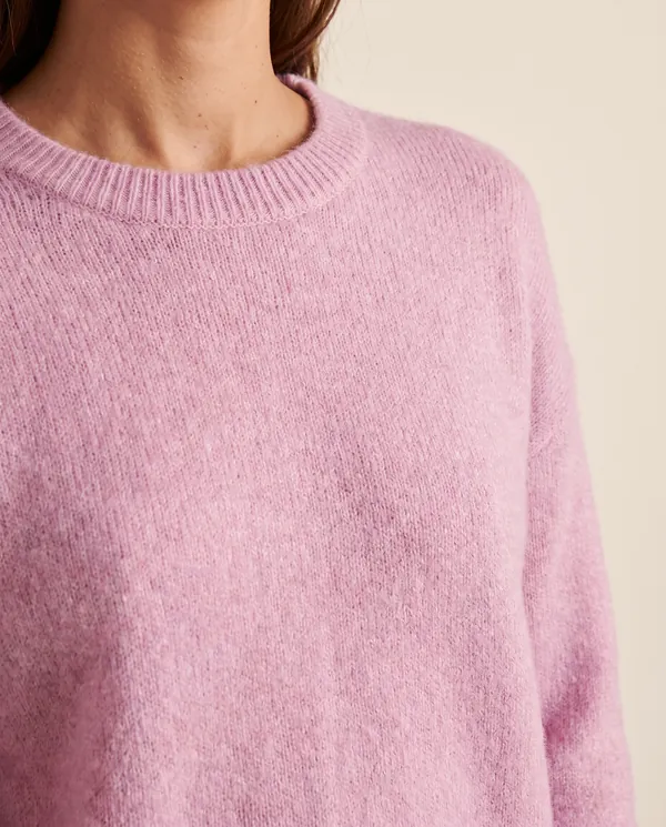 Brushed Knit Crew Neck Jumper in Lilac Pink, close-up of the detail