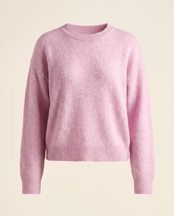 Brushed Knit Crew Neck Jumper in Lilac Pink, product shot on a plain background