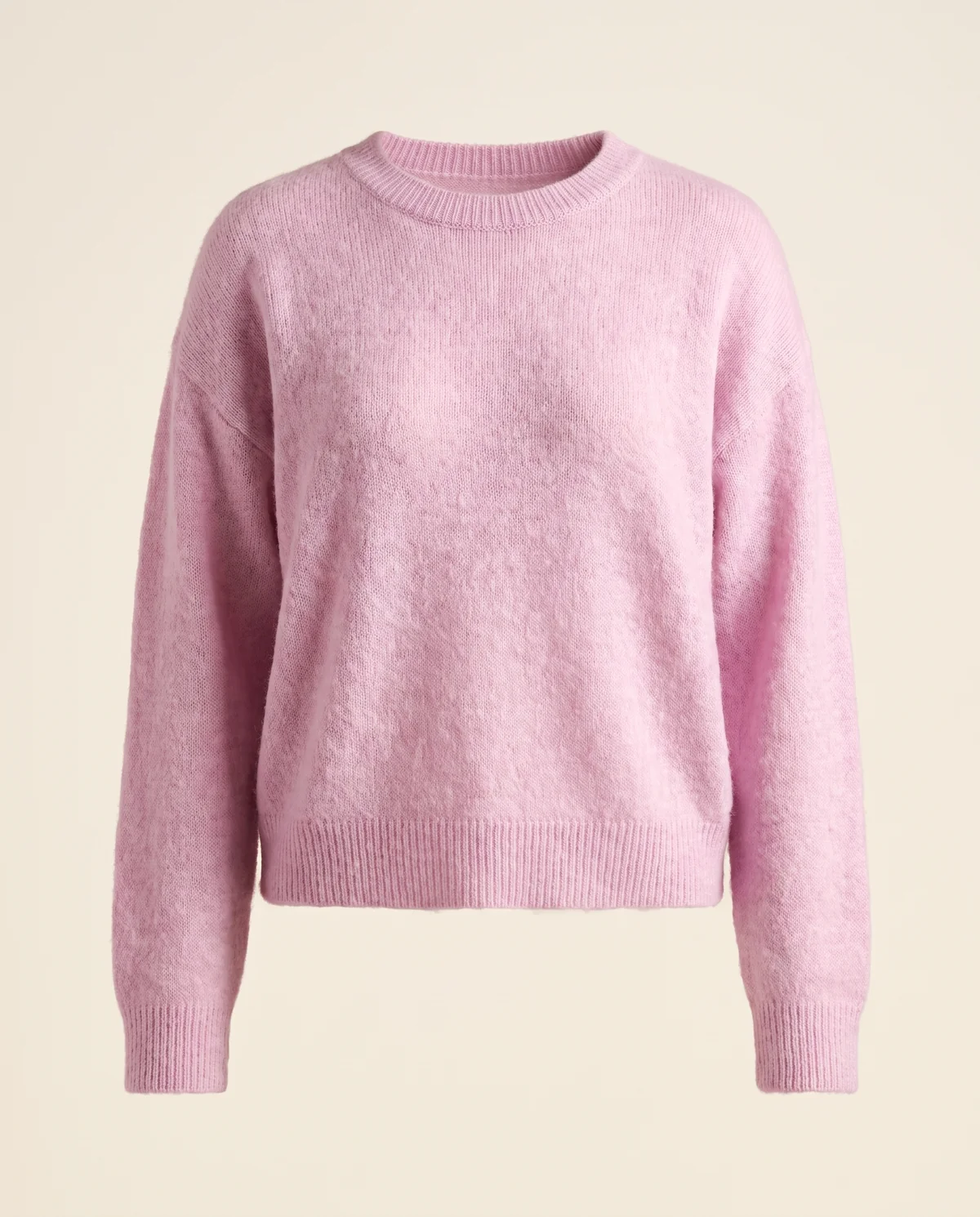 Brushed Knit Crew Neck Jumper in Lilac Pink, product shot on a plain background