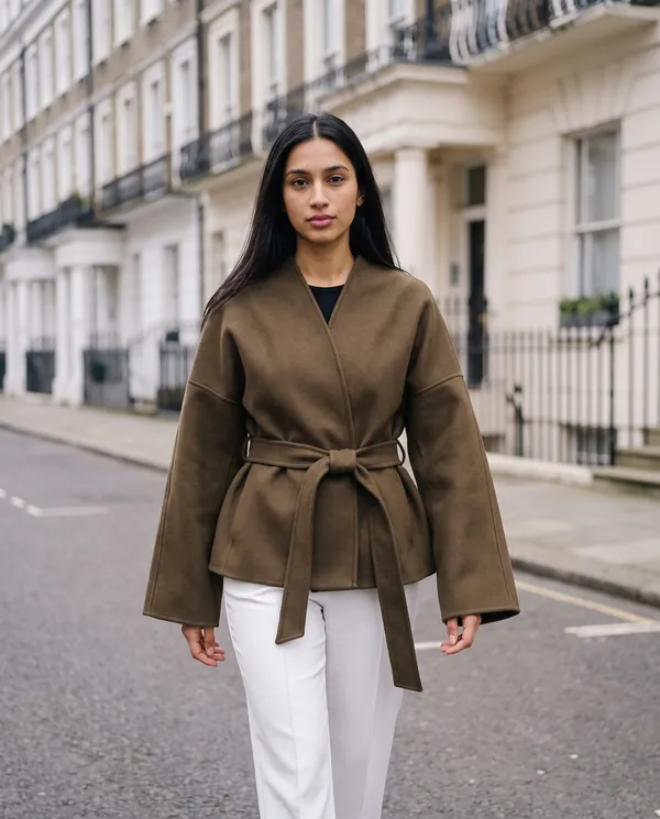 Satin Eve styling: Collarless Wrap Jacket