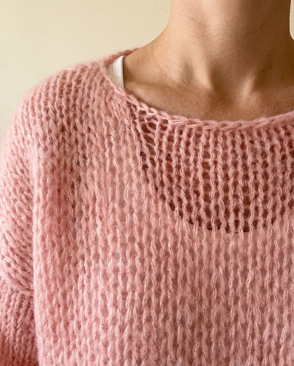 Open Knit Mohair-Look Jumper in Rose Pink, close-up of the detail