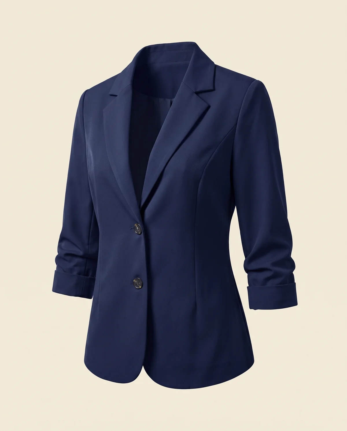 Navy Three-Quarter Sleeve Blazer in Navy, product shot on a plain background
