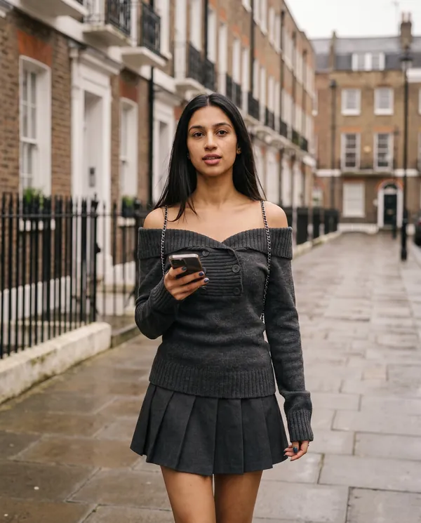 Satin Eve styling: Off-Shoulder Double Button Knit Jumper