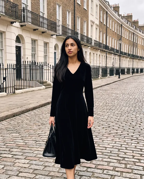 Satin Eve styling: Velvet V-Neck Little Black Midi Dress