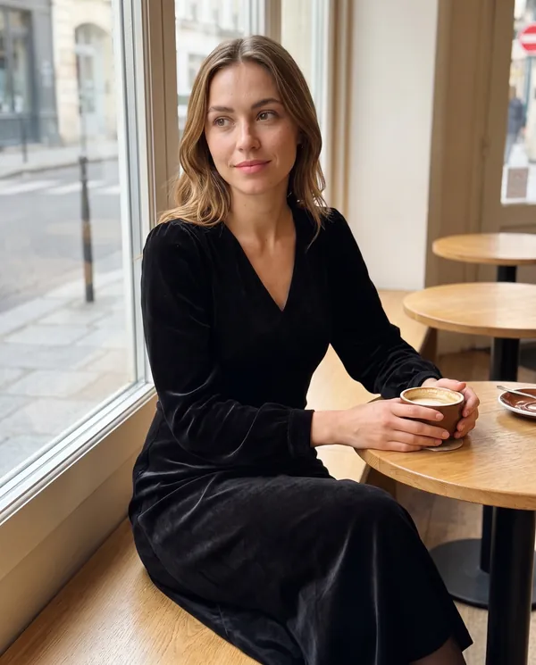 Satin Eve styling: Velvet V-Neck Little Black Midi Dress