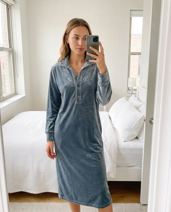 Satin Eve styling: Velvet Collared Button Midi Dress