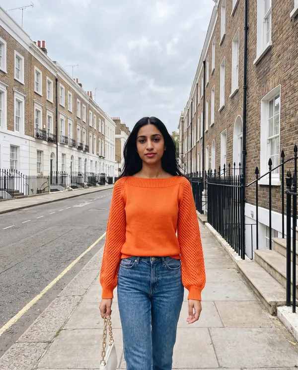 Satin Eve styling: Boat Neck Openwork Sleeve Jumper
