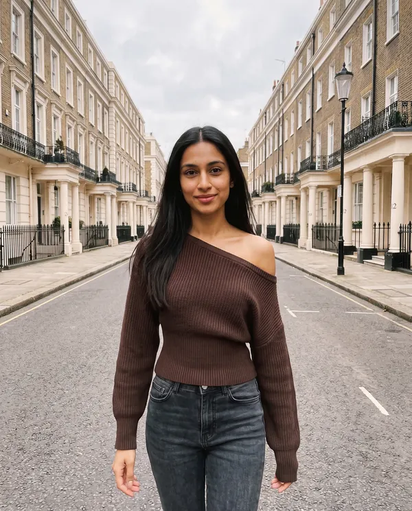 Satin Eve styling: Asymmetric Off-Shoulder Rib Knit Top
