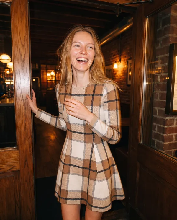 Satin Eve styling: Plaid Knit Fit-and-Flare Mini Dress